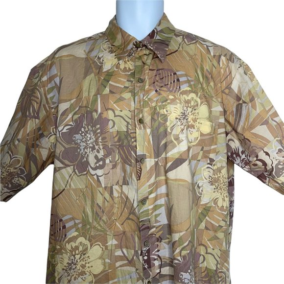 Tori Richard Tan Floral Hawaiian Button Front Made in the USA Shirt Men's L - Picture 2 of 10
